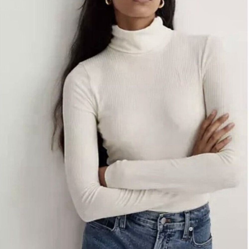 MADEWELL | Ivory Ribbed Turtleneck Long Sleeve Top Women’s Size Small